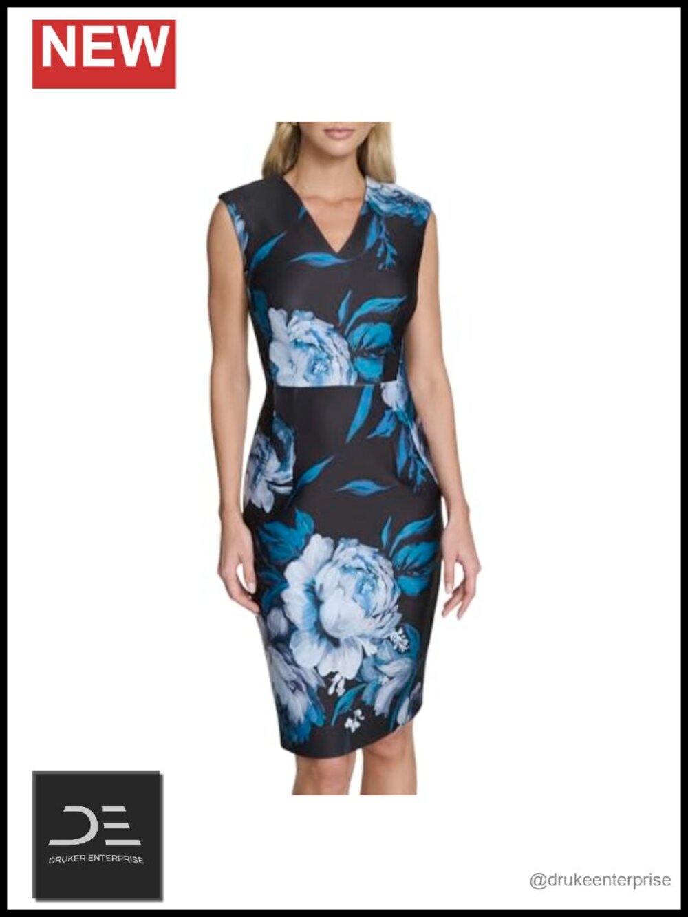 Sleeveless V-Neck Floral Scuba Sheath Dress